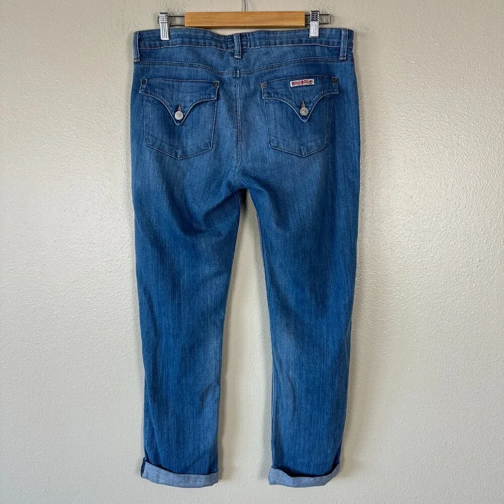 Hudson Womens Size 31 Jeans Medium Wash Cuffed Cropped Denim Straight Leg Blue